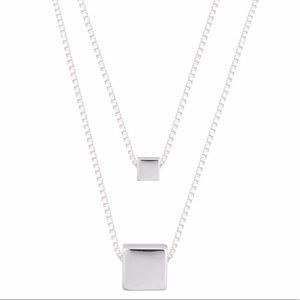 Sterling Silver Double Chain Necklace .